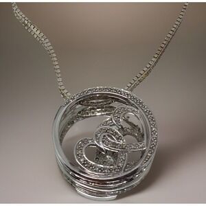 JTW Sterling Silver 925 Diamond Hearts Pendant With 18 Inch 926 Box Chain